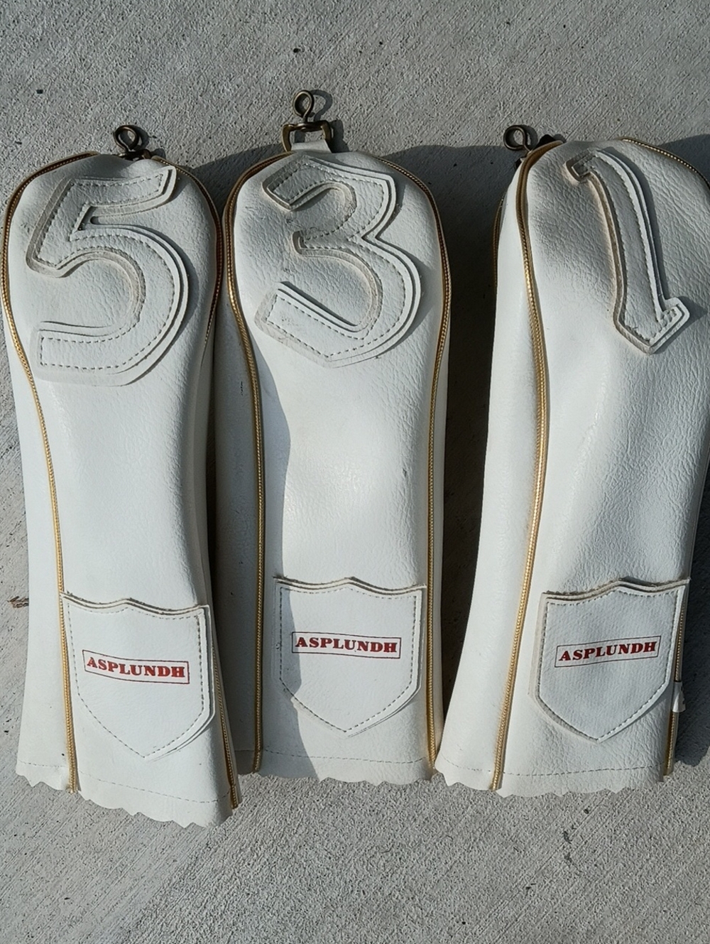 Vintage ASPLUNDH White & Gold Piping Golf Club Headcover - Numbered 5/3/1